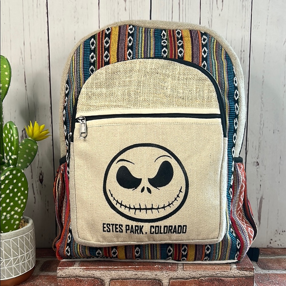 Jack Skellington Hemp Backpack Estes Park Colorado Boho Aztec‎ Sustainable NWOT